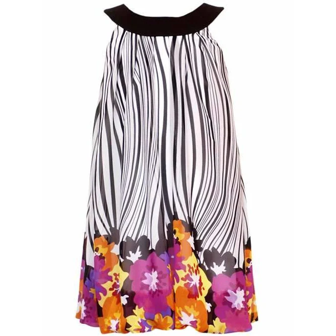 Rare Editions Black/ White Zebra Print Dress With Floral Border CLEARANCE