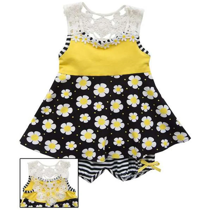 Rare Editions Little Girls Yellow Black Crochet Back Knit Dress
