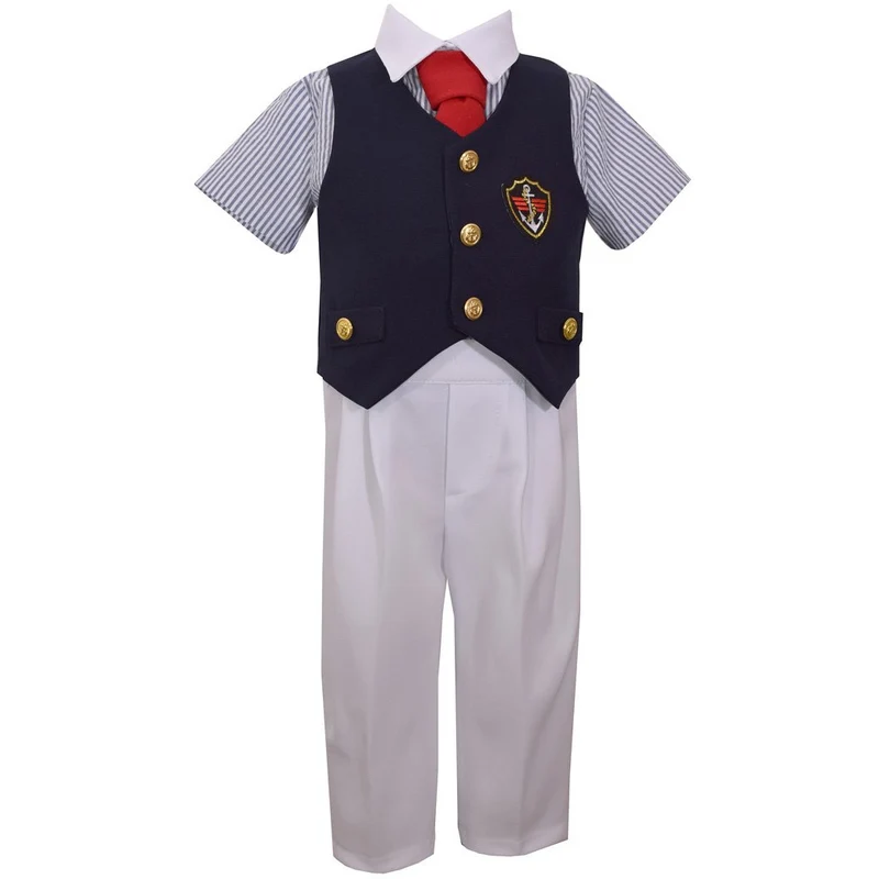 Nautical Sailor Suit Boys 4 pc Suit and Tie Set