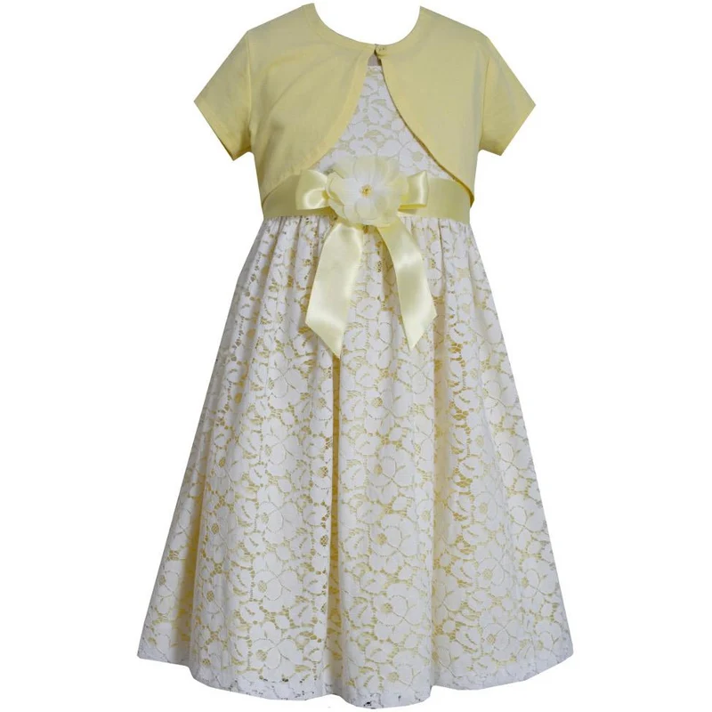 Bonnie Jean Yellow Shrug Lace Floral Dress 4 - 6