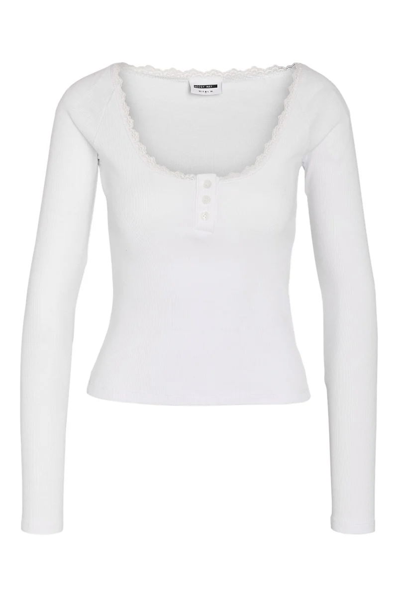 Noisy May - Nmmaya L/S Lace Henley Top - 5048368 Bright White