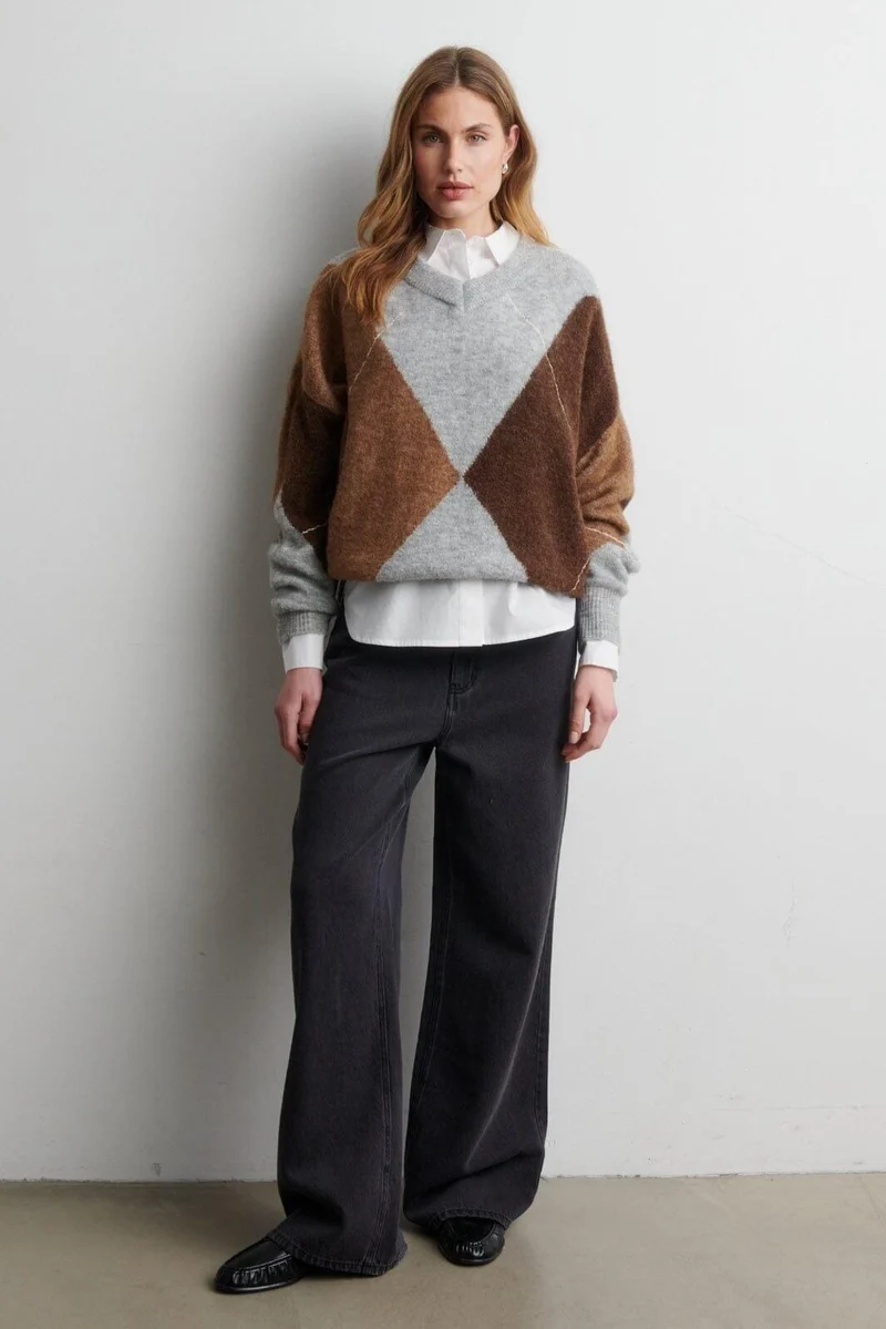 Second Female - Forca Knit V-Neck 61034 - 7001 Light Grey Melange