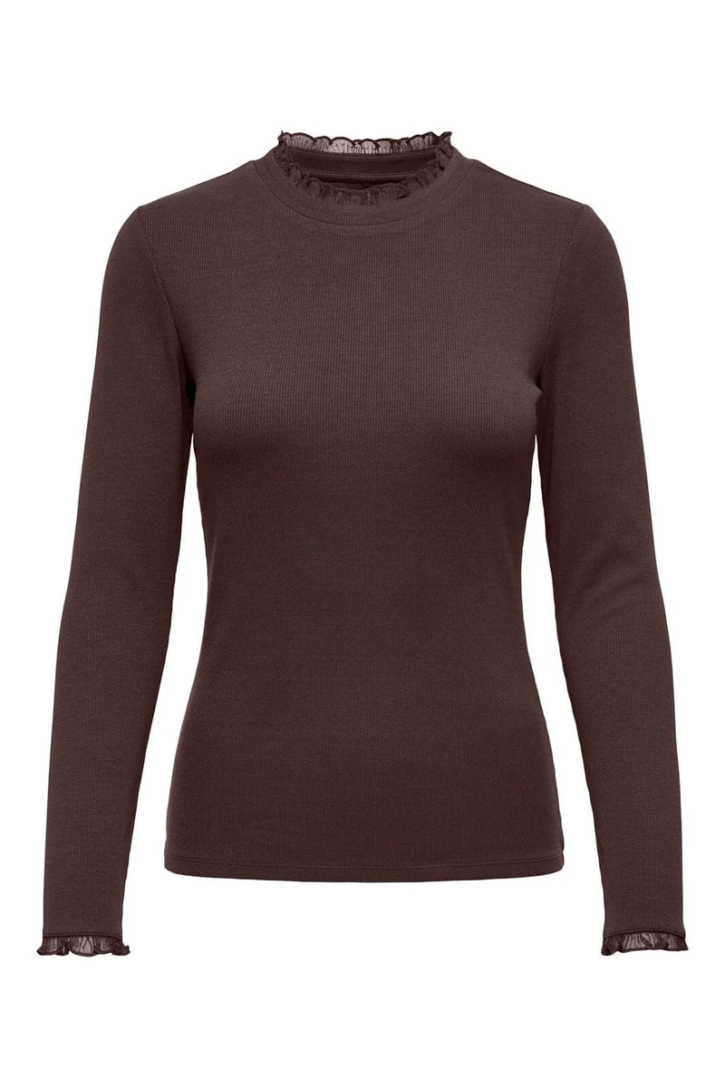 Only - Onlleslie L/S Lace Mix Top - 5162965 Coffee Bean