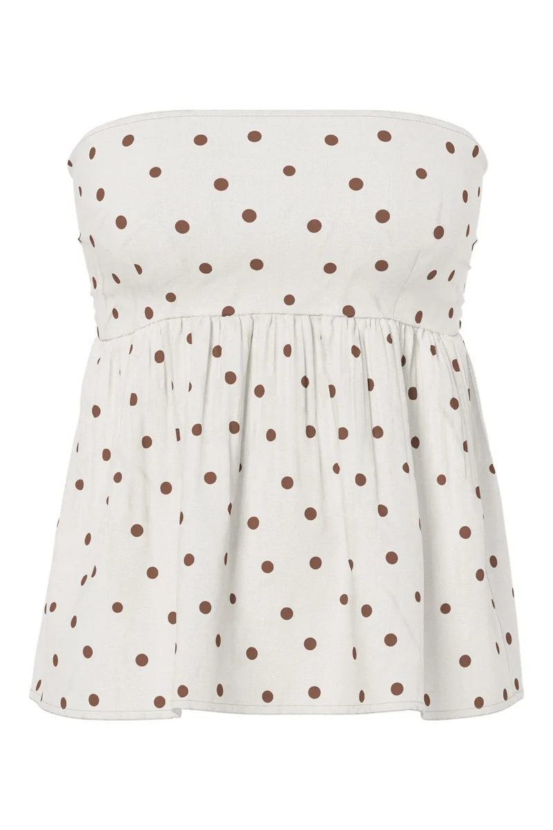 Pieces - Pcpia Strapless Top - 5082871 Birch Downtown Brown Polka Dots