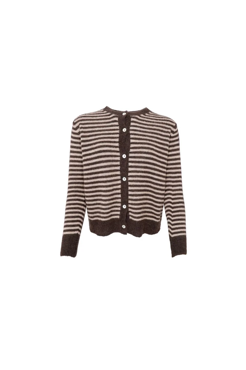 Black Colour - Bcdell Striped Knit Cardigan 1257 - Coffee