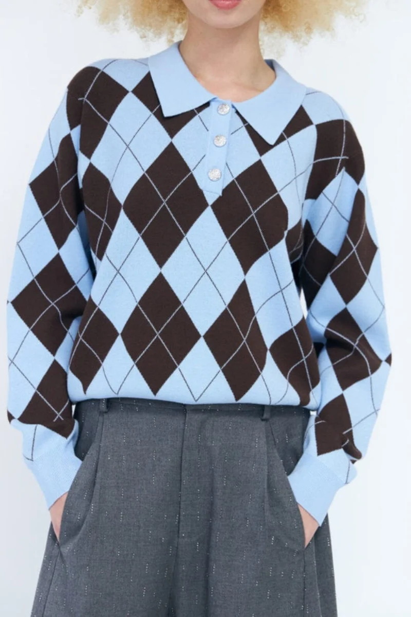 Cras - Lovemy Pullover C504 - Blue Brown Checks