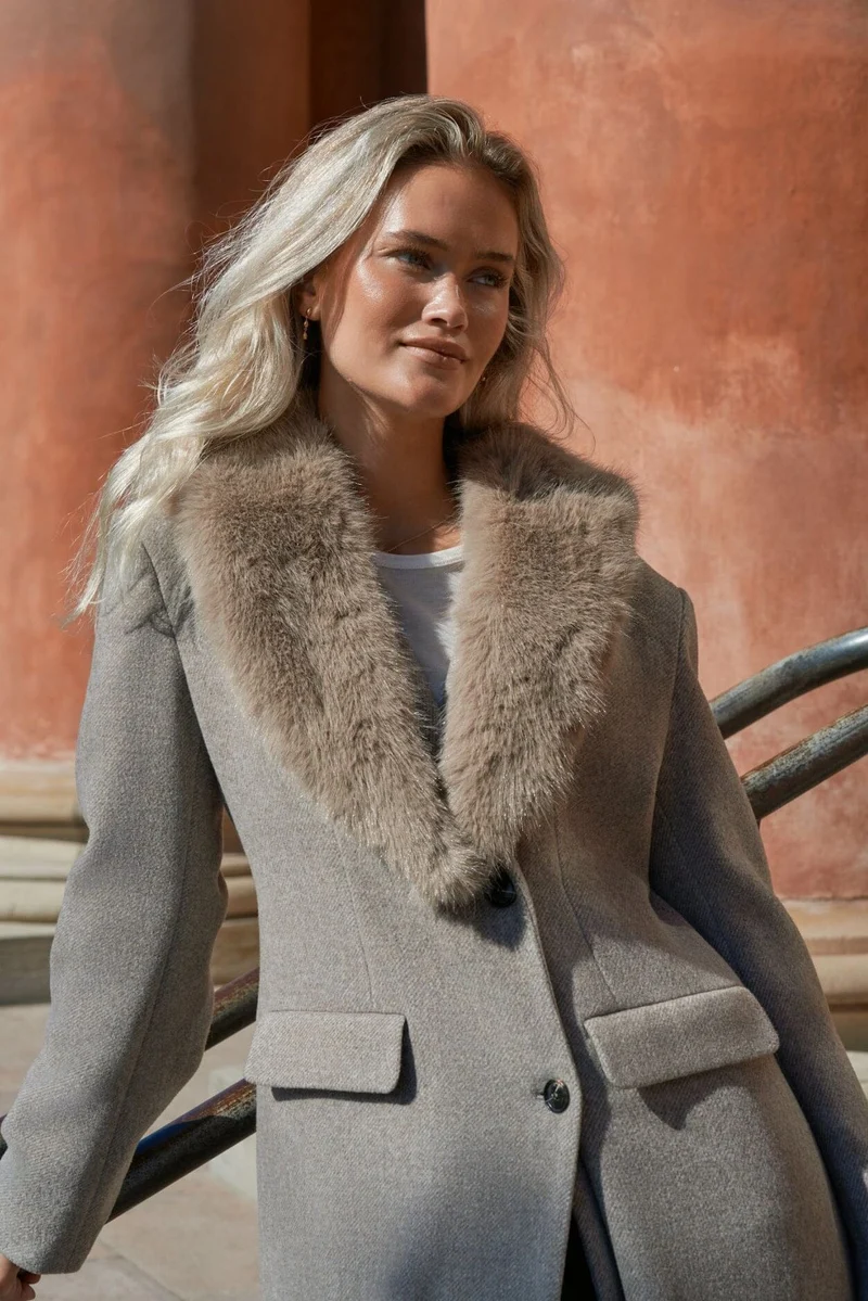 Neo Noir - Corina Herringbone Twill Coat 168545 - 976 - Beige Melange
