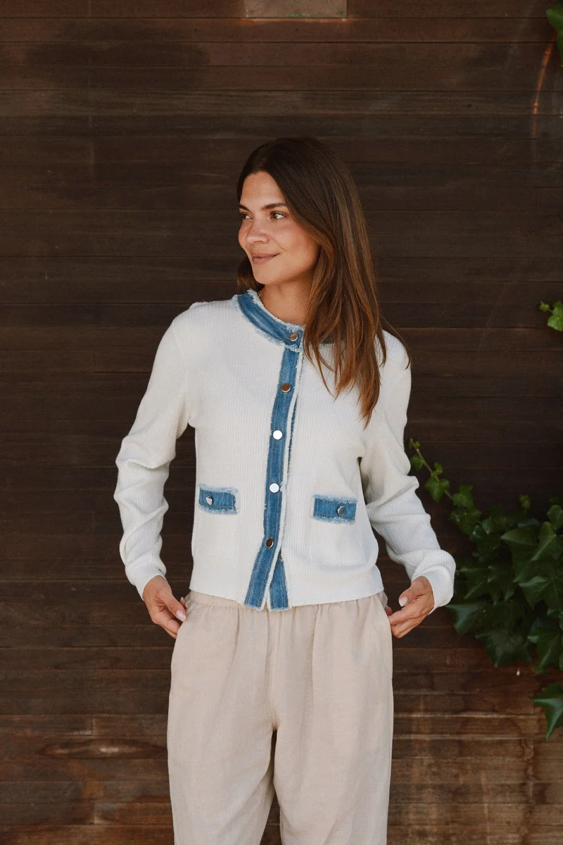 Neo Noir - Zelma Knit Denim Cardigan 167245 - 121 - Off White