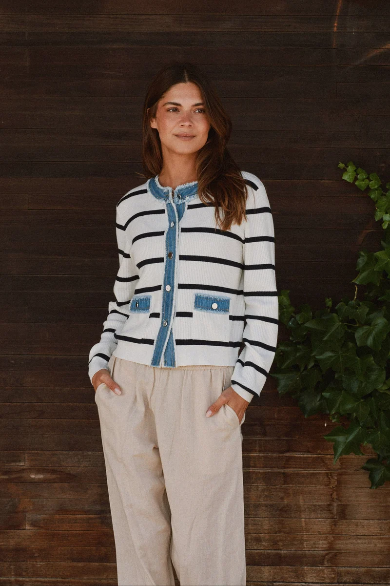 Neo Noir - Zelma Stripe Denim Cardigan 169309 - 121 - Off White