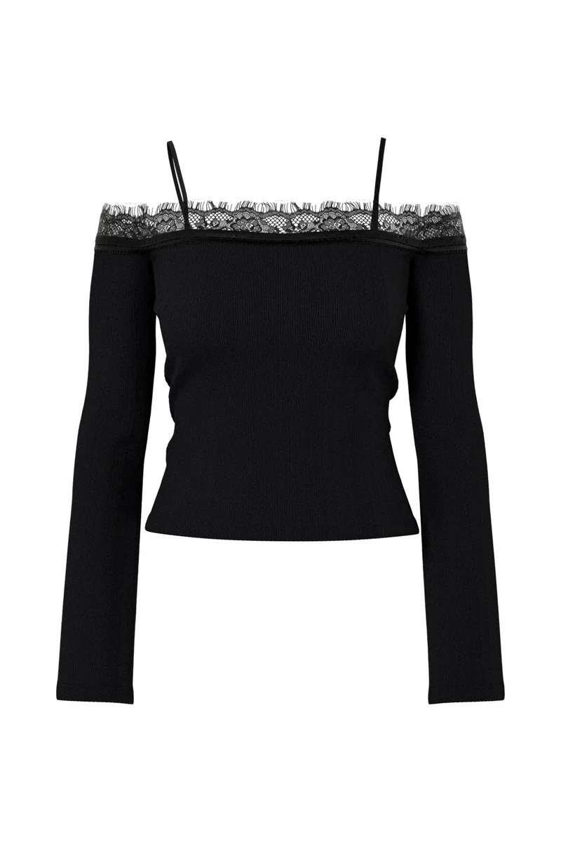 Hypedrop - Hdhavana Ls Fitted Off-Shoulder Lace Top 32000838 - 5184636 - Black