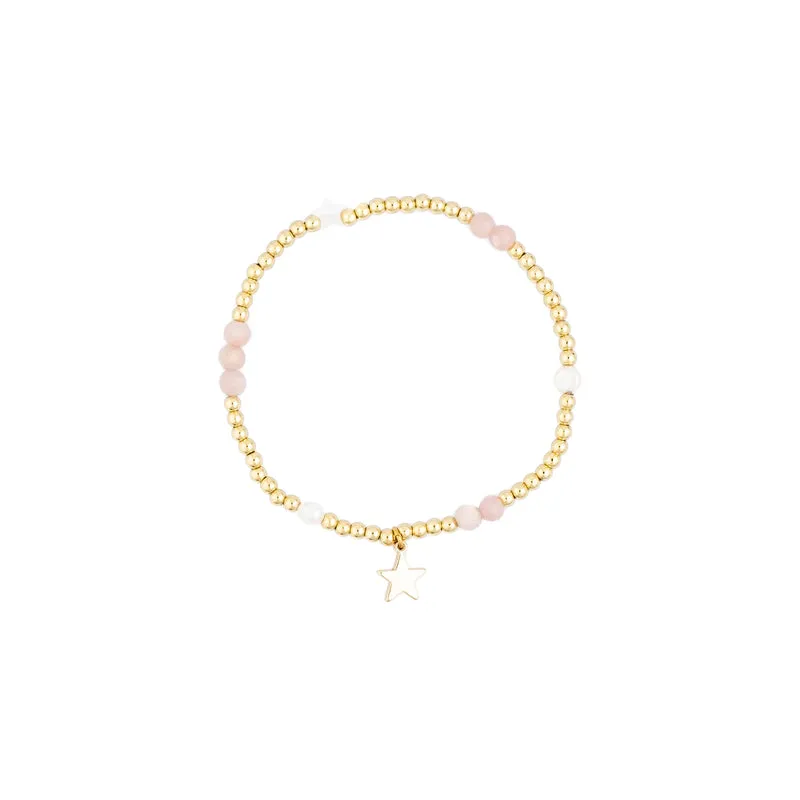 Metal Bead Bracelet W/Stone Beads & Pearls - Rose