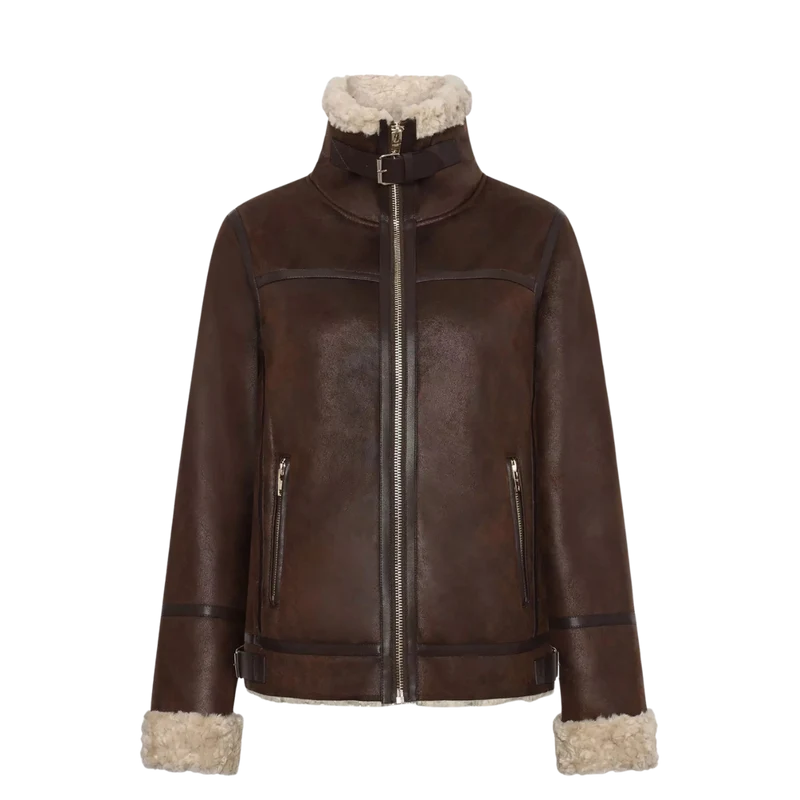 Belle Aviator Jacket - 19970 Dark Brown/Beige