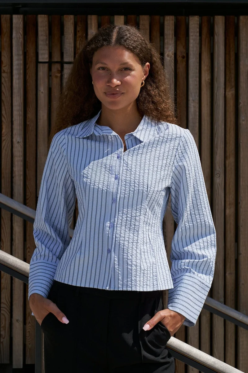 Neo Noir - Rosa Striped Crepe Shirt 169301 - 140 - Blue
