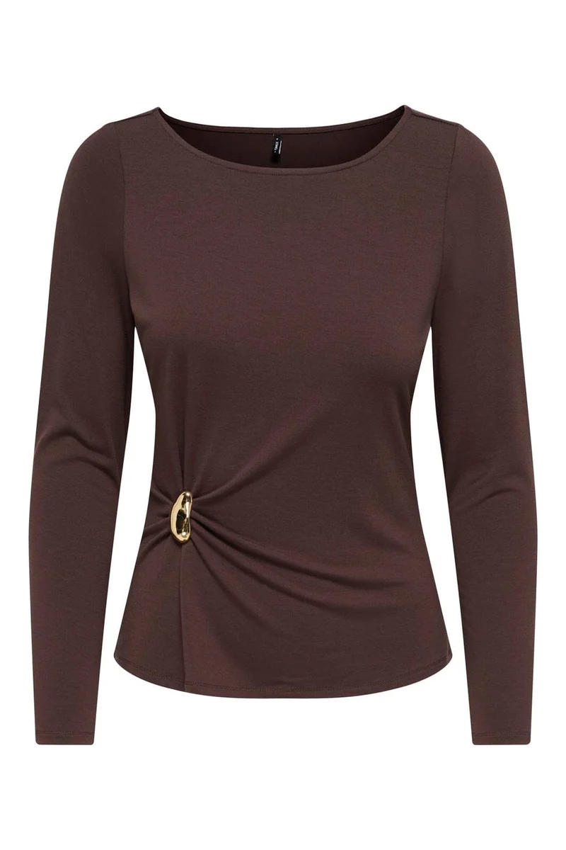 Only - Onlelena L/S Boatneck Metal Top - 5085415 Coffee Bean Gold Charm