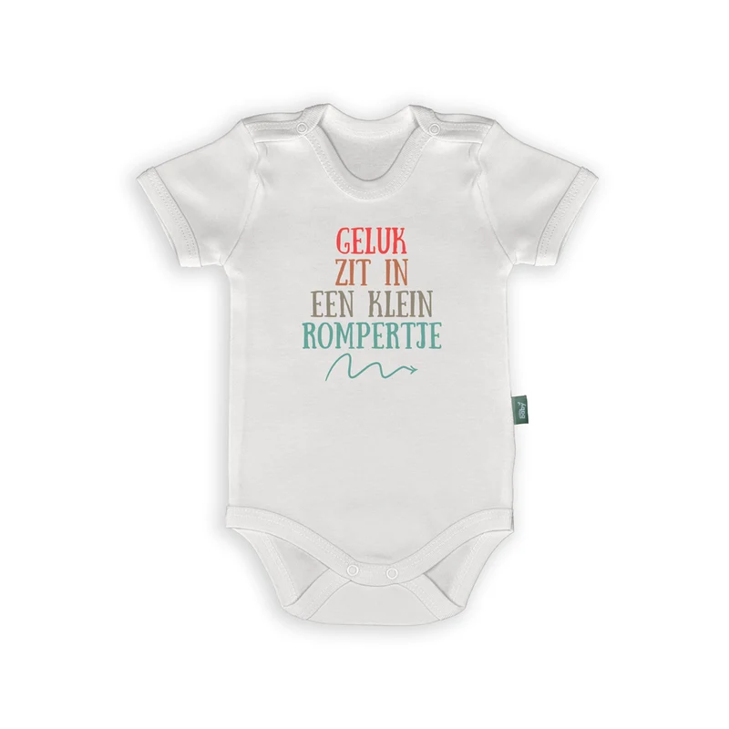 Romper met Tekst "Geluk zit in een klein Rompertje" – Schattig en Origineel Kraamcadeau