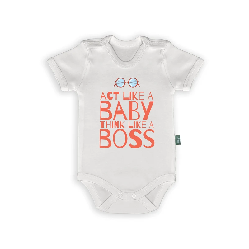 Romper met Tekst – "Act Like a Baby, Think Like a Boss" – Grappige Baby Body met Bril Ontwerp