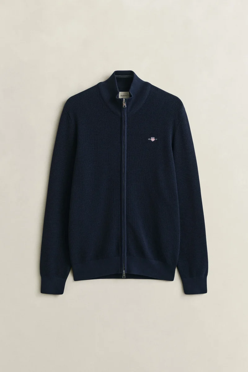 GANT Micro Textured Cotton Zip Cardigan - Evening Blue