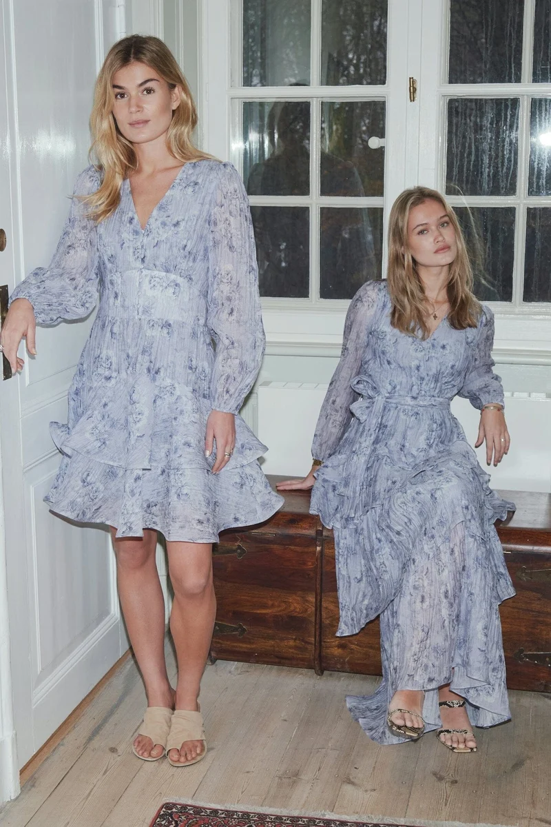 Neo Noir - Denila Crepe Print Dress 167618 - 142 - Dusty Blue