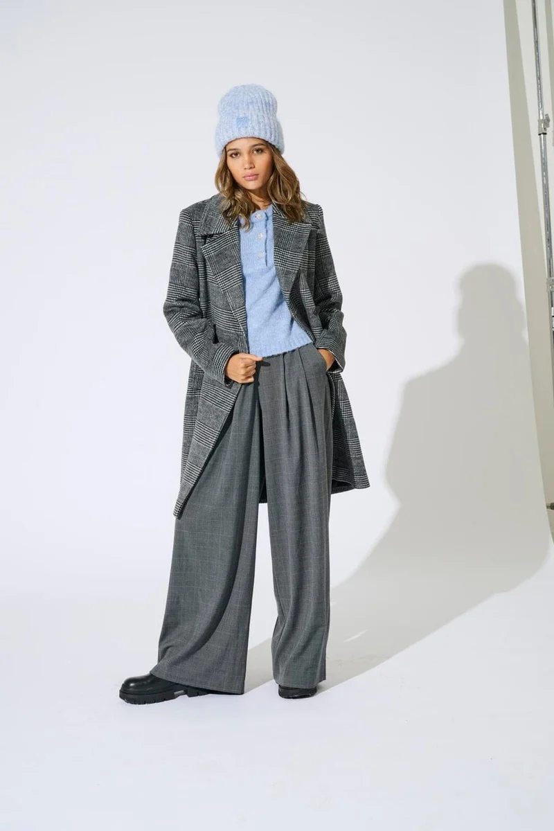 Only - Onlenia X-Wide Check Pant Cc Tlr - 5045078 Dark Grey Melange