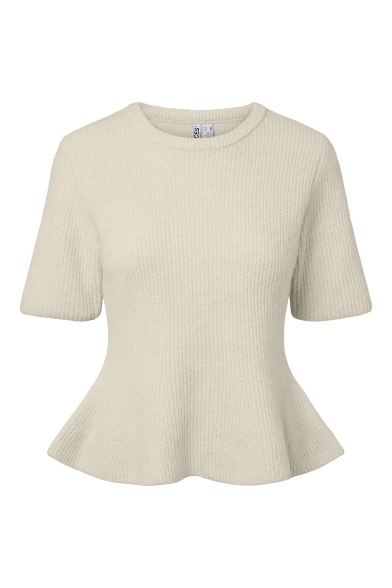Pieces - Pcsilly Ss O-Neck Peplum Knit - 5171894 Birch Melange