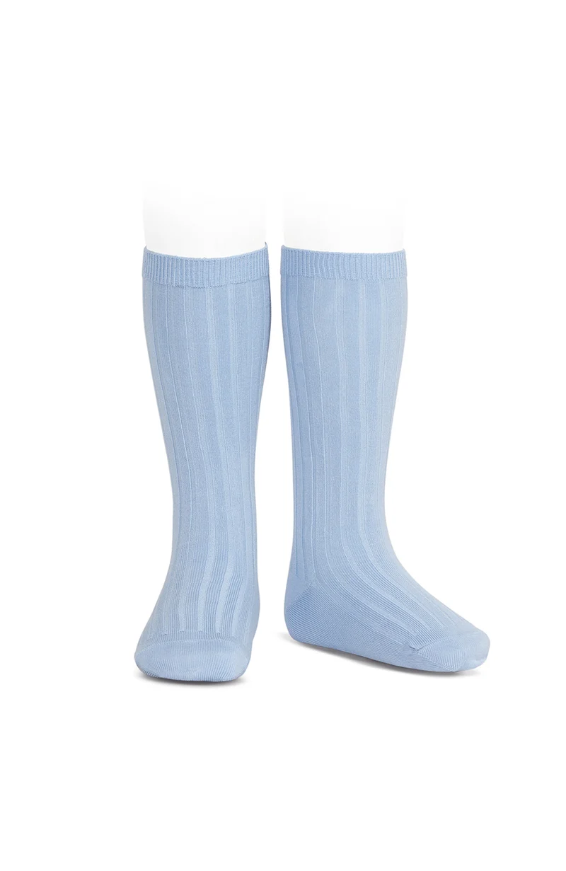 Ribbed Knee Socks - Light Blue