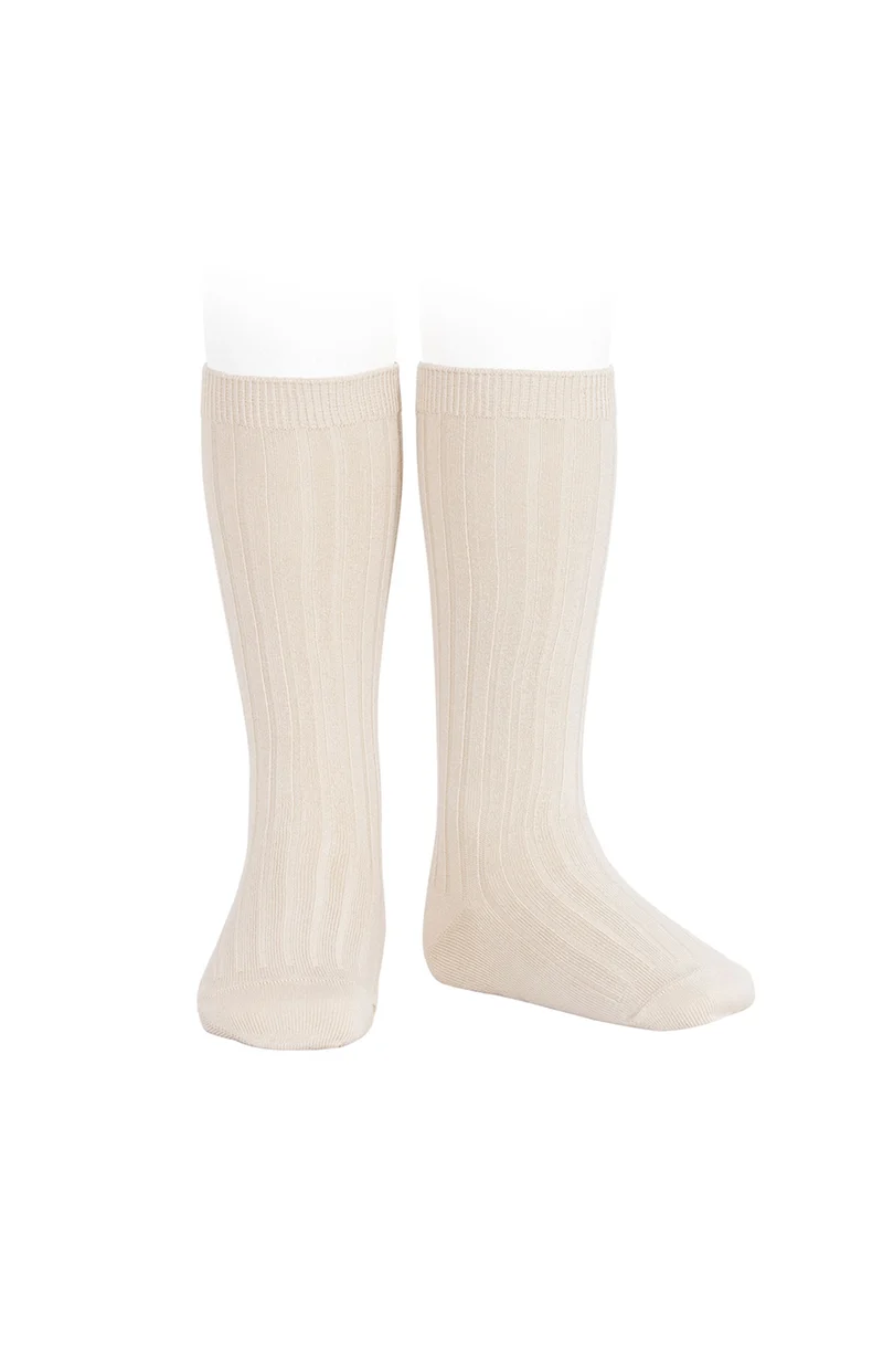 Ribbed Knee Socks - Linen
