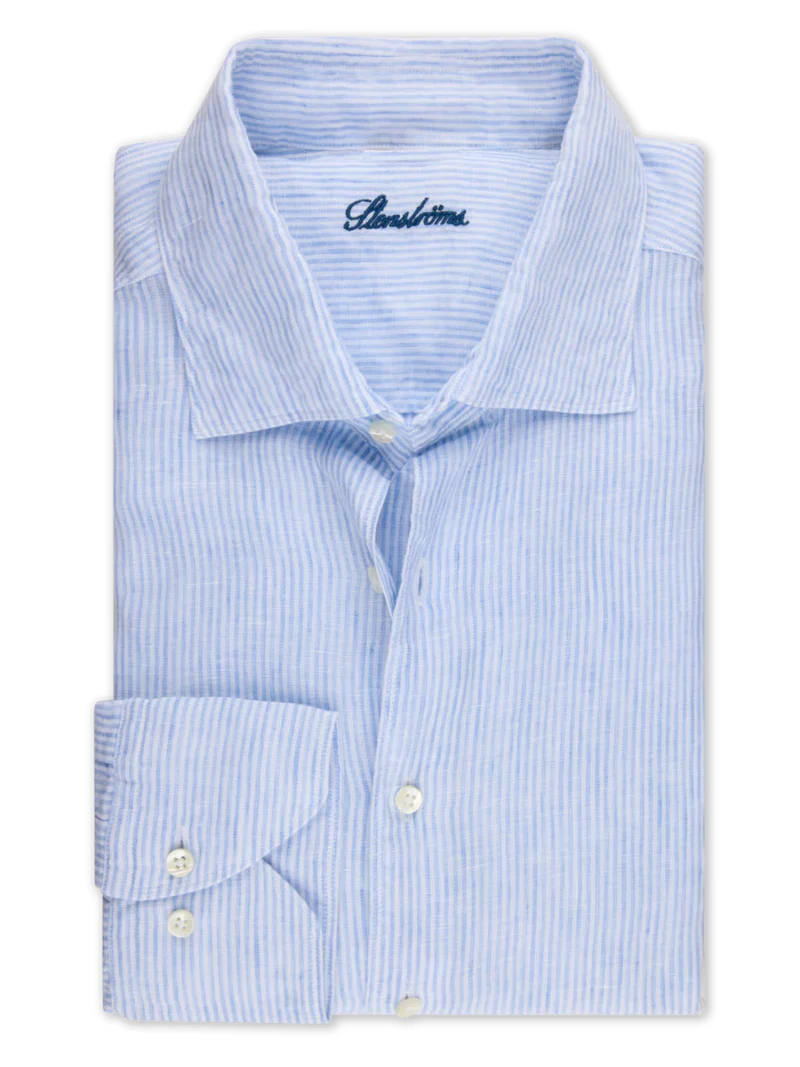 STENSTRÖMS Linen Striped Shirt Regular - Light Blue