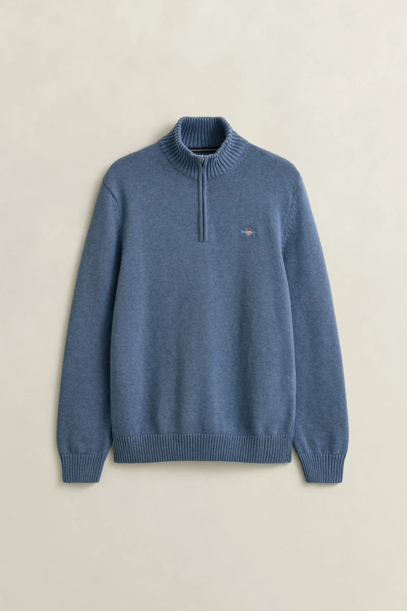 GANT Casual Cotton Half Zip - Denim Blue Melange