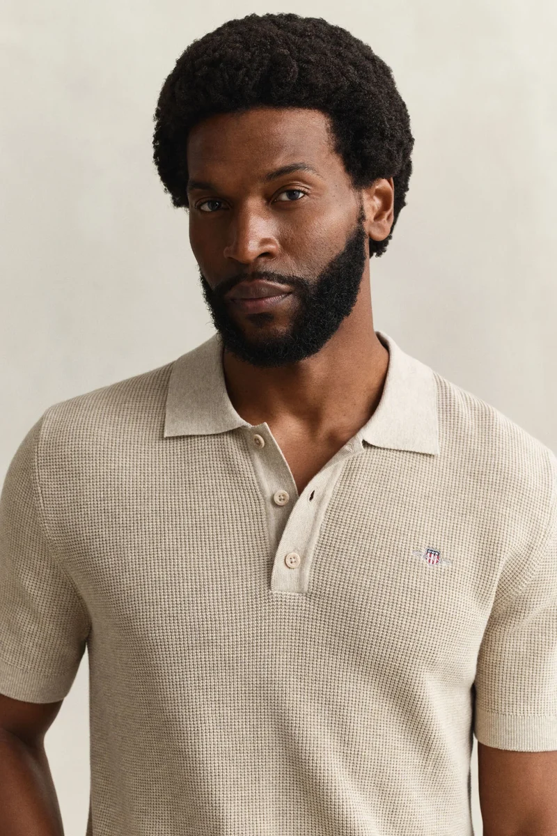 GANT Micro Structured Cotton Polo SS - Oat Melange