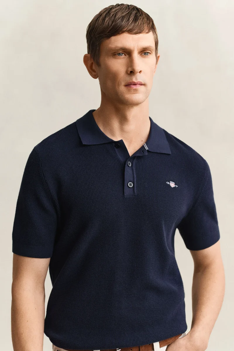 GANT Micro Structured Cotton Polo SS - Evening Blue