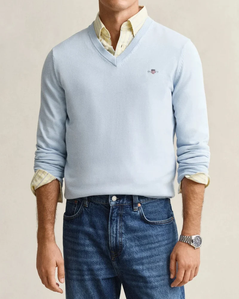 GANT Classic Cotton V-Neck - Fresh Blue