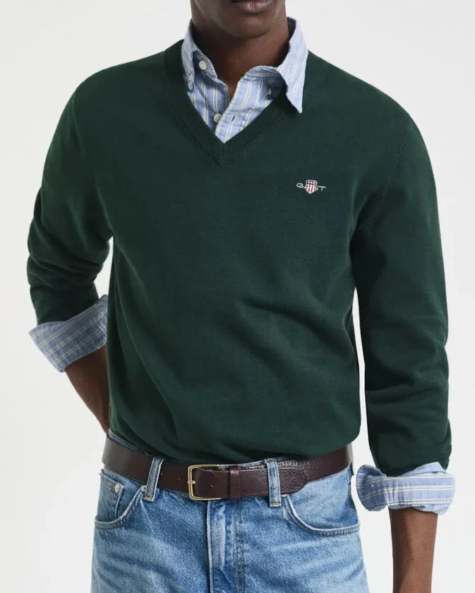 GANT Classic Cotton V-Neck - Tartan Green