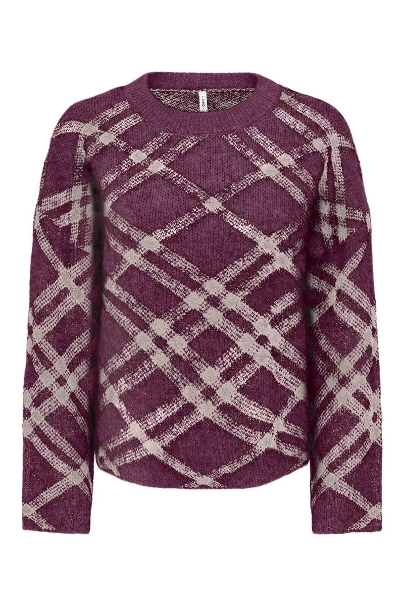 Only - Onlnoeme Ls Pattern O-Neck Knt - 5176953 Fig Oatmeal/Mel