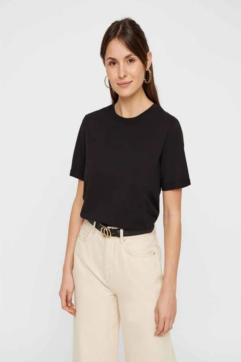 Pieces - Ria SS Fold Up Tee - Black