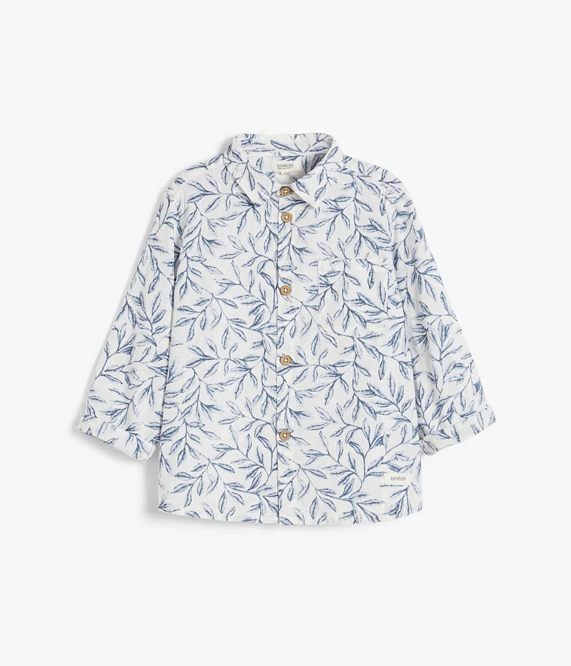 Baby & kids white blue-leafs shirt
