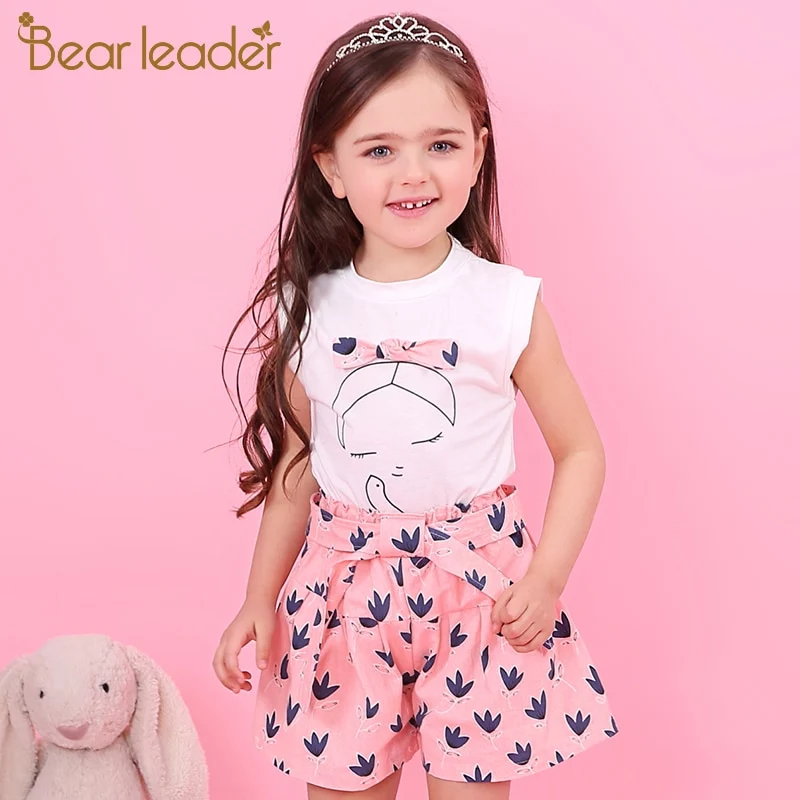Bear Leader Girls Clothing Sets 2018 New Summer Sleeveless T-shirt+Print Bow Pants 2Pcs for Kids Clothing Sets Baby Clothes