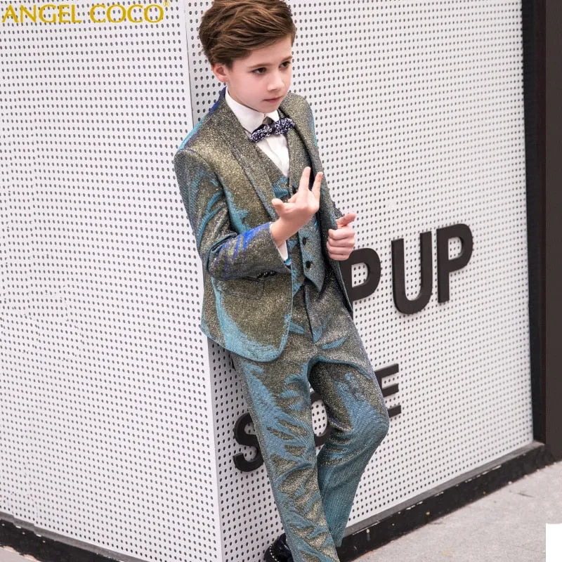5PCS/SET Boys Suits Weddings Kids Prom Suits Wedding Suits Boys Tuexdo Big Children Clothes Set Boy Formal Classic Costume