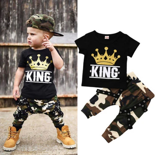 Toddler Kids Baby Boys Tops T-shirt Camo Pants 2Pcs Outfits Set Clothes 0-5T