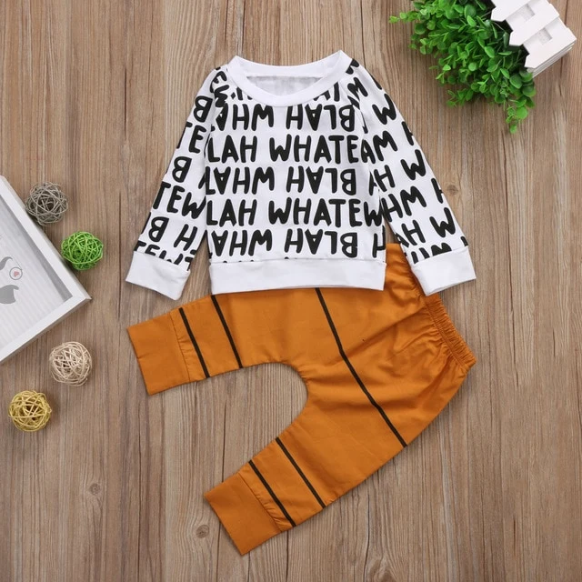 Baby boy clothes 2017 New Winter and Autumn Letters Printed long sleeve t-shirt Top + casual long pants 2pcs suit kids clothes