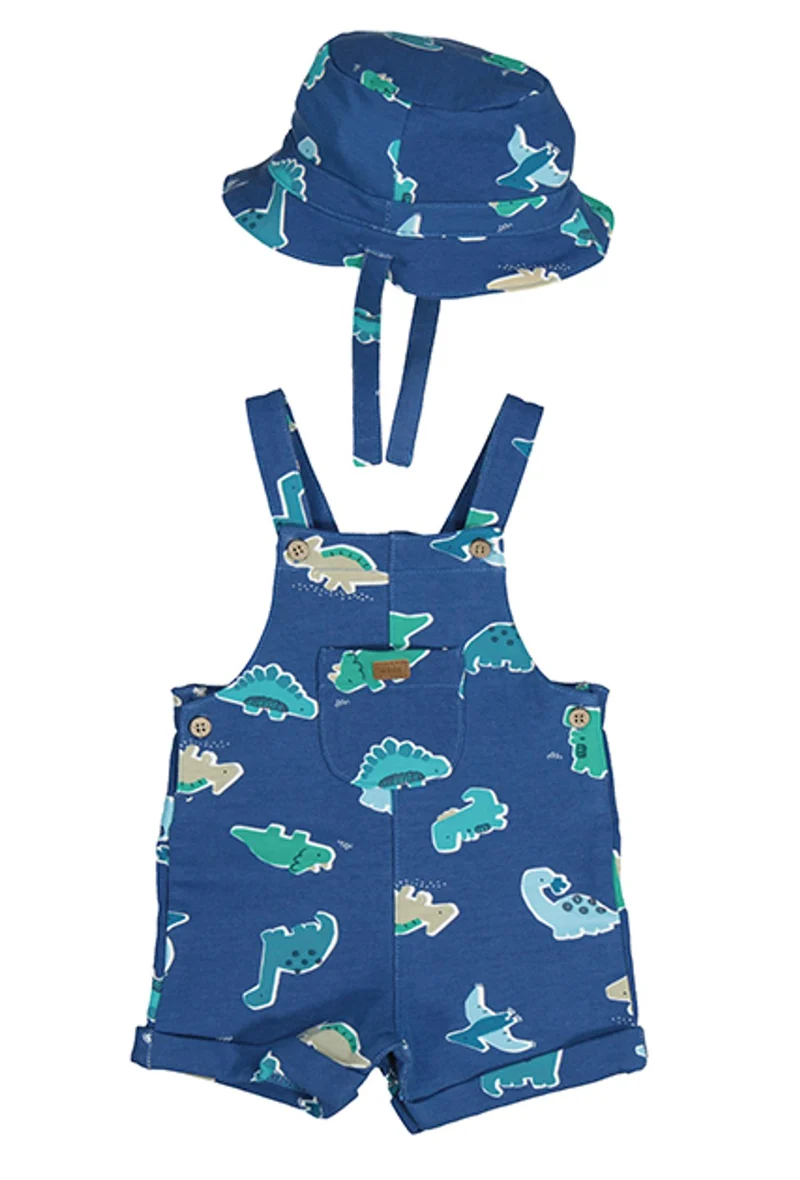 Baby Boys Mayoral Dinosaur Ocean Blue Overall and Hat Set