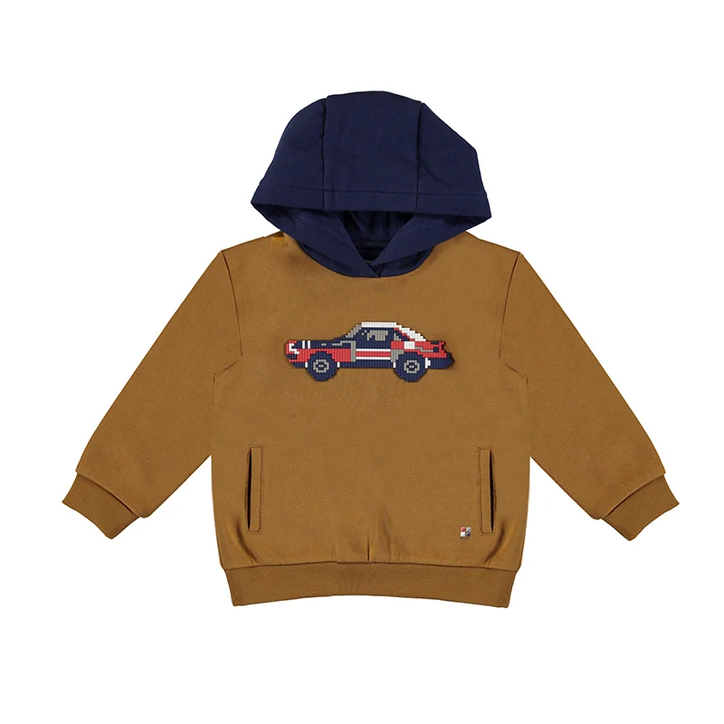 Mayoral Boys Brown with Navy Hooded Car Sweatshirt