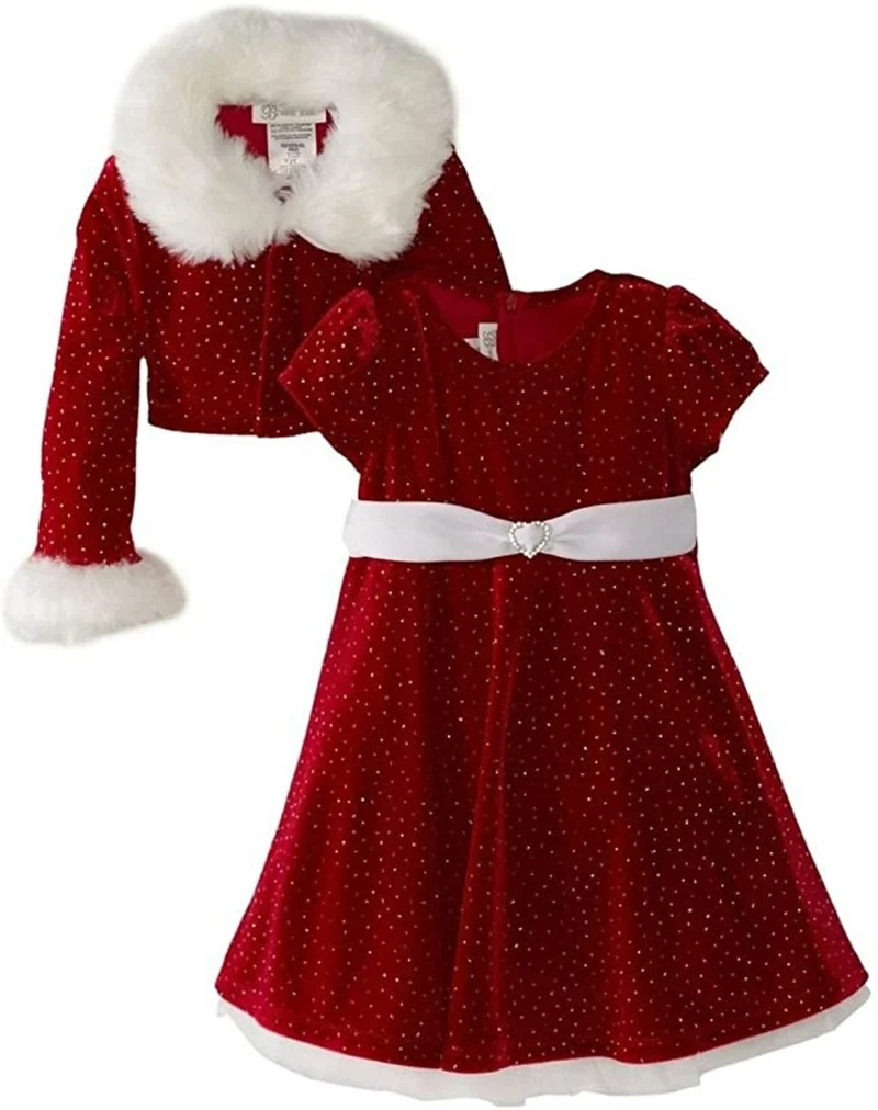 Girls Christmas Dress Red Velour Jacket Dress