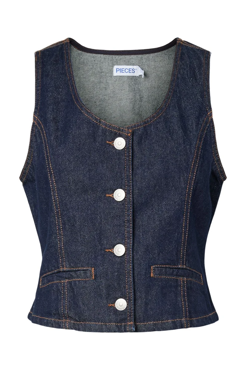 Pieces - Pcpam Denim Vest - 5017748 Dark Blue Denim Rinse