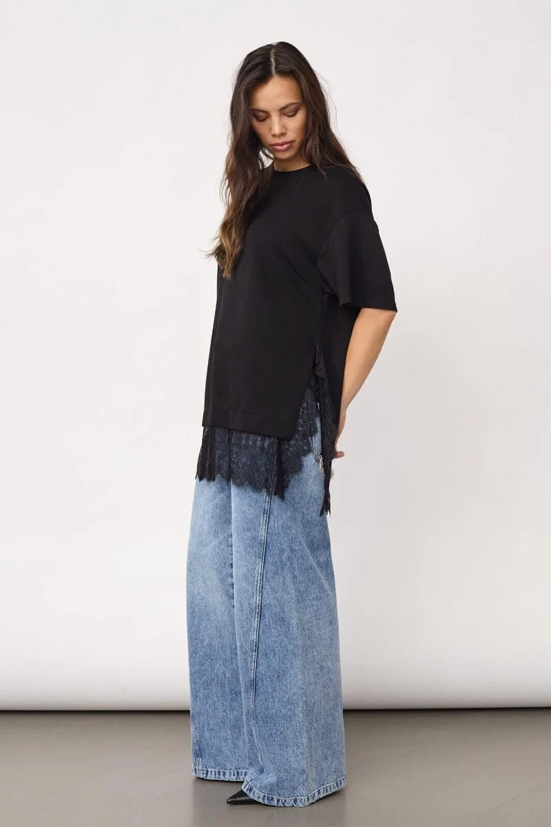 Co´Couture - Larsoncc Mix Lace Tee 500414 - 65001 - Black
