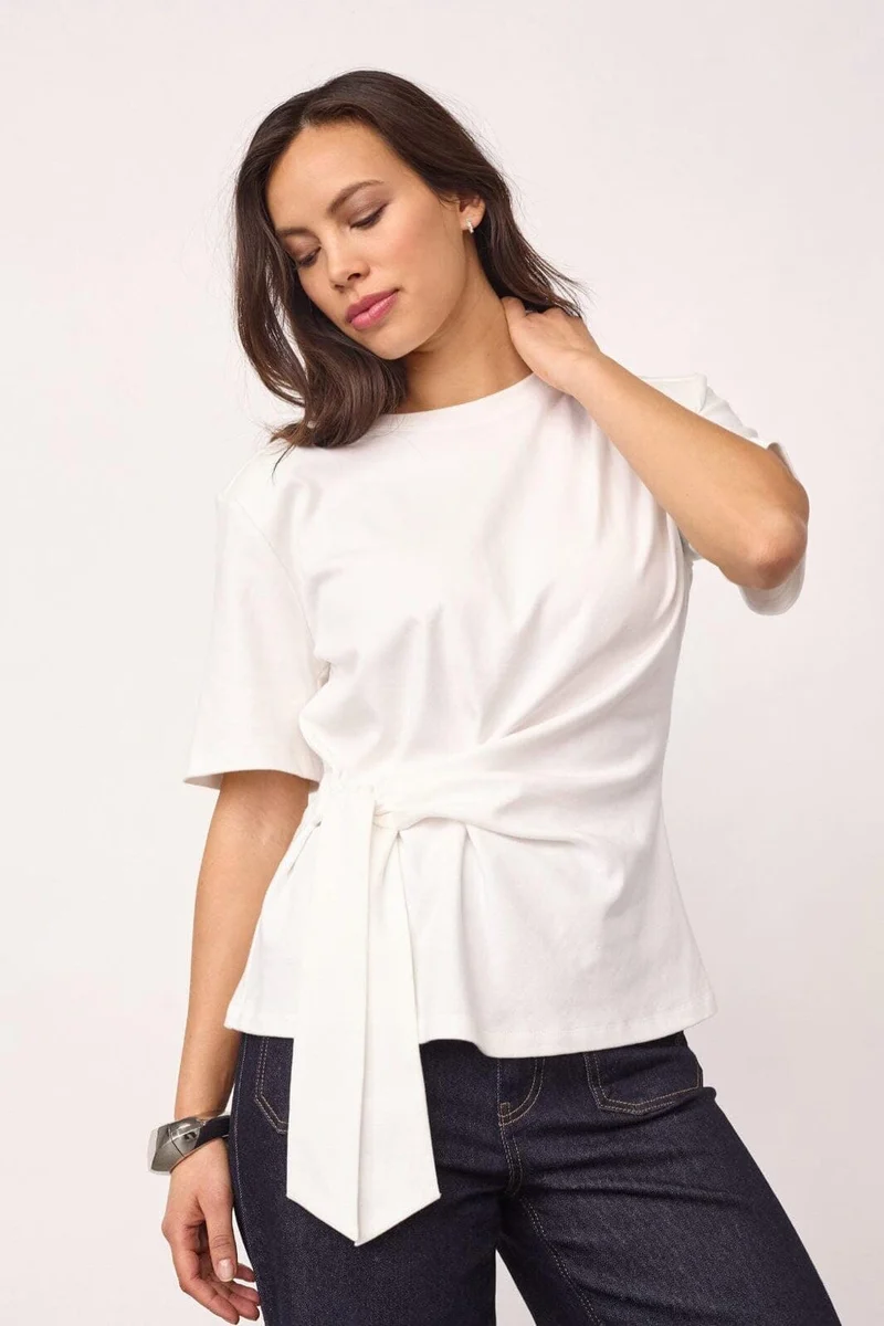 Co´Couture - Orianecc Pleat Tie Tee 500096 - 10001 - White