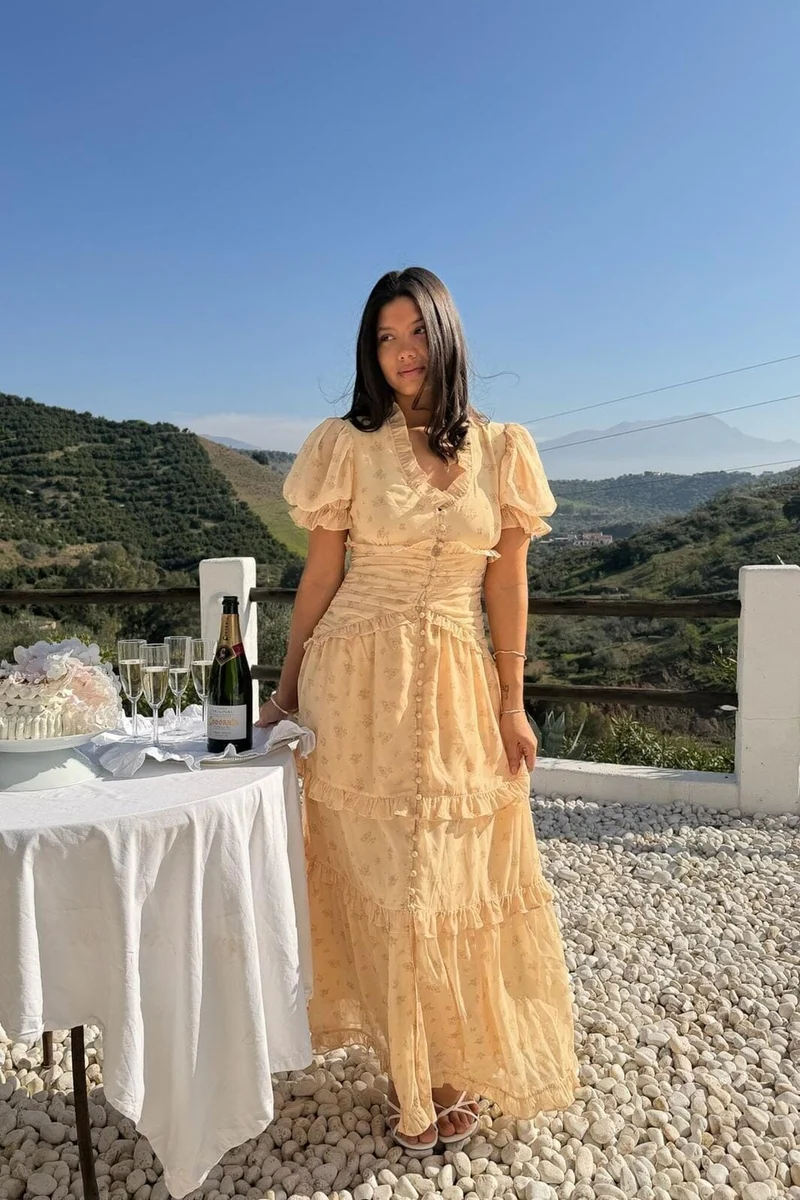 BYIC - Arielic Long Dress A25193 - Yellow Flower Print