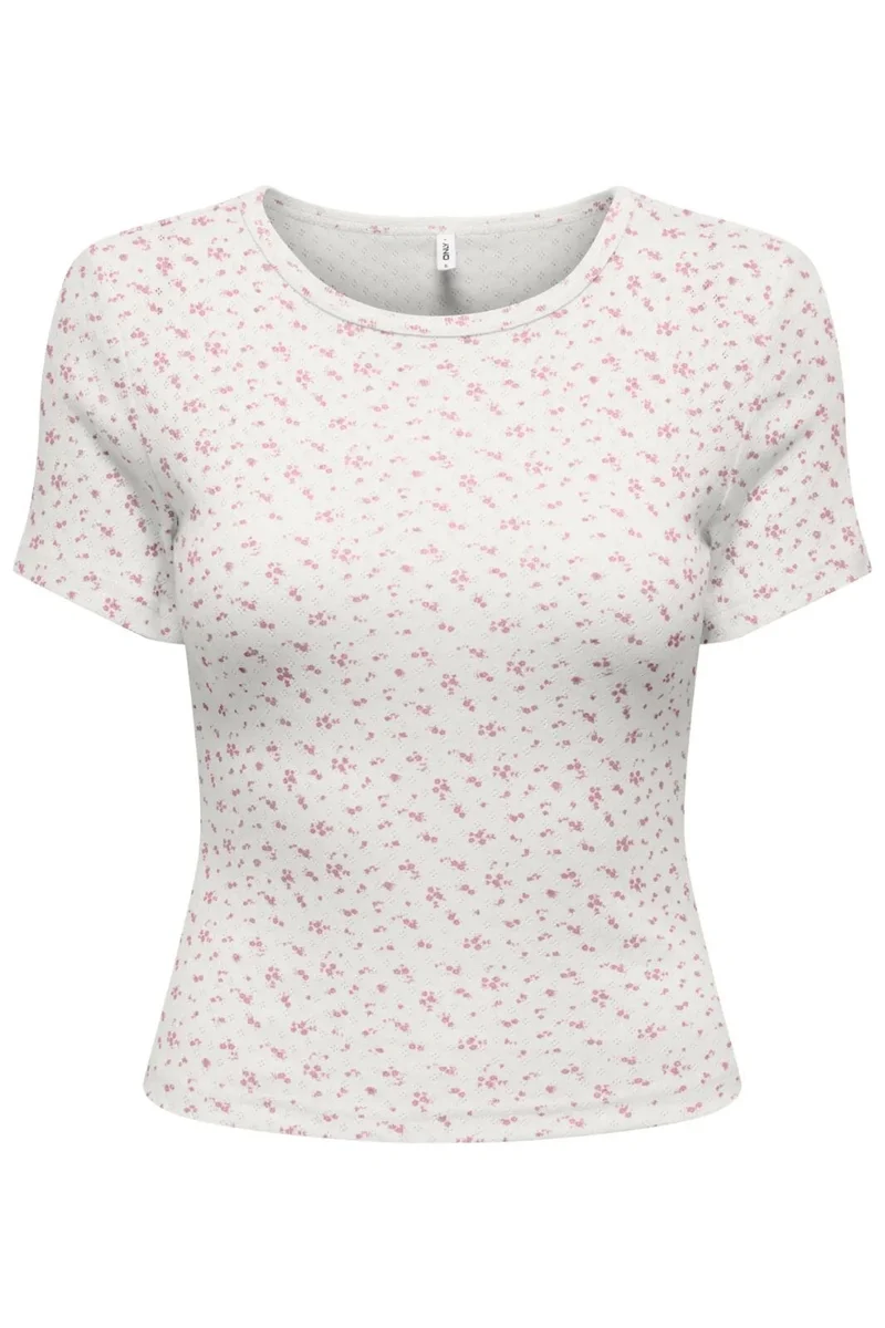 Only - Onlmadison S/S O-Neck Baby Tee - 5011783 Cloud Dancer Gry Flower Romance Rose