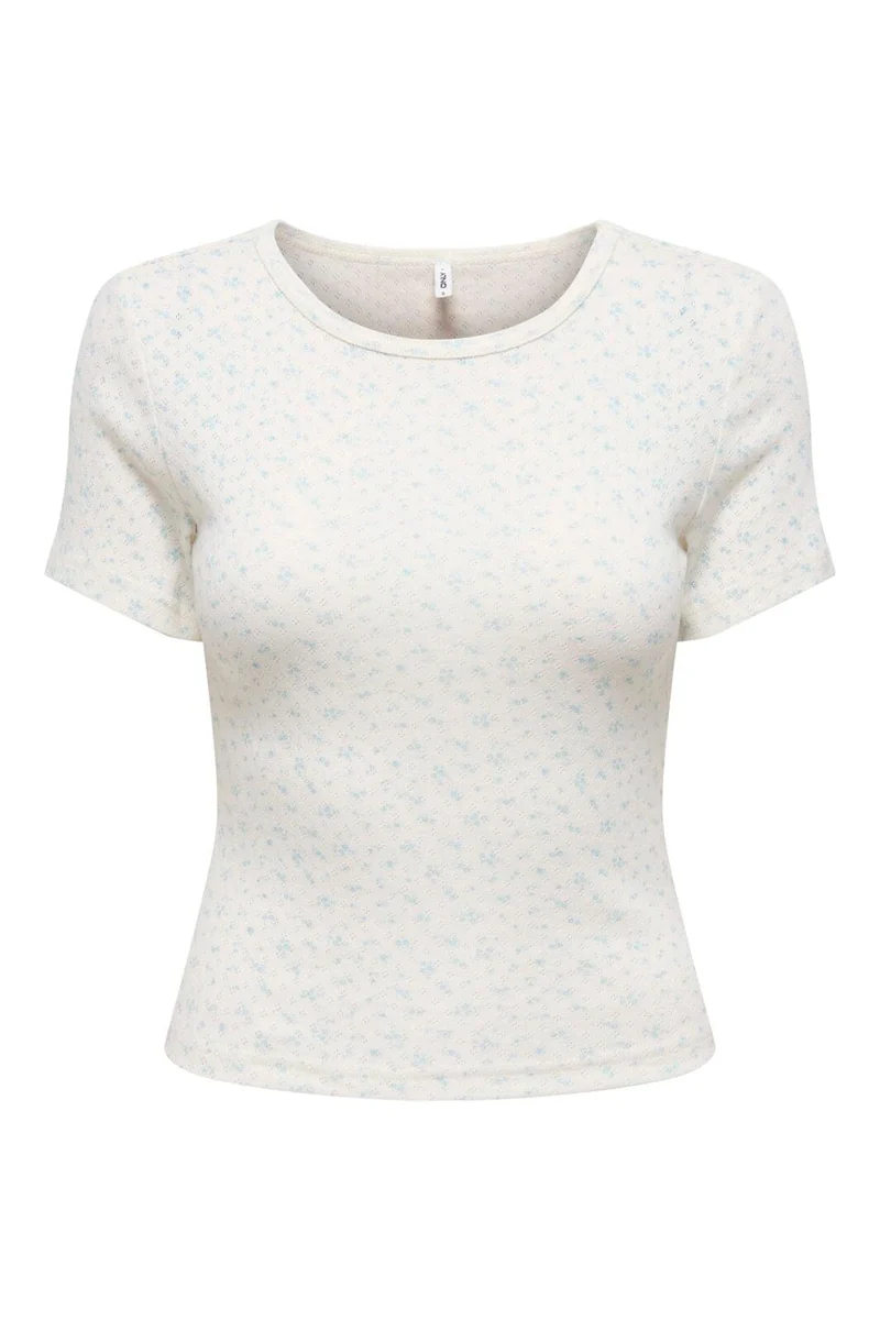 Only - Onlmadison S/S O-Neck Baby Tee - 4969625 Cloud Dancer Gry Flower Winter Sky