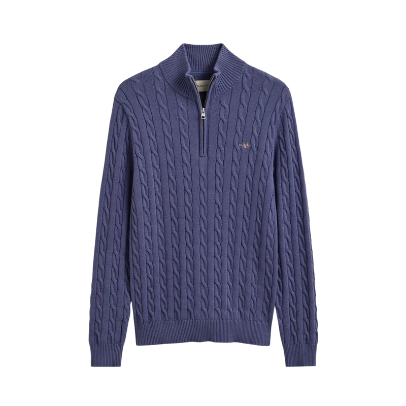 Cable Knit Half-Zip Sweater - Blue Horizon