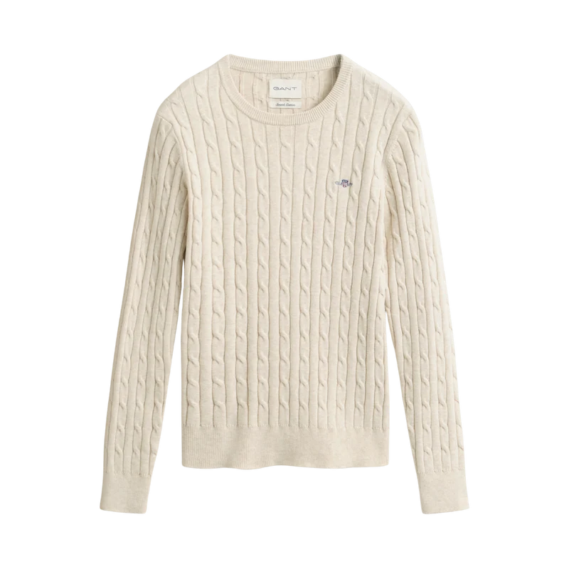 Stretch Cotton Cable C-Neck - Faded Beige